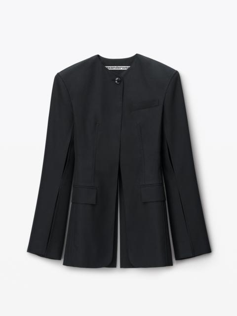 Collarless Tailored Jacket With Slits