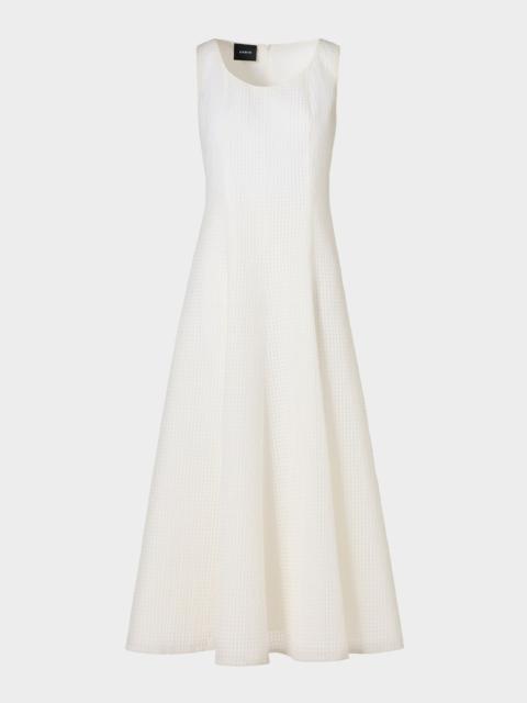 AKRIS Grid Seersucker Sleeveless Midi Dress
