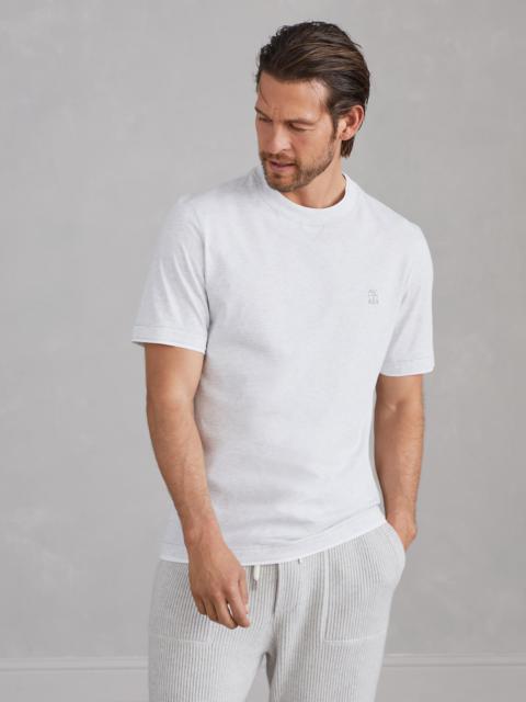 Cotton jersey crew neck T-shirt with logo and faux-layering