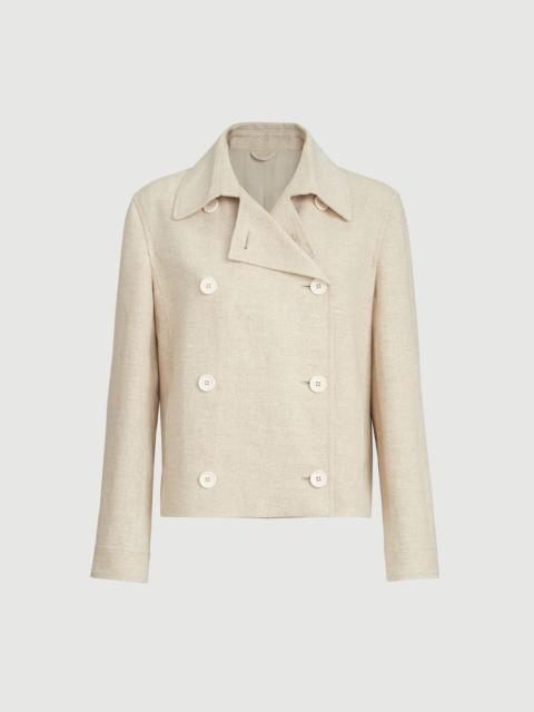 Brunello Cucinelli Slubbed linen, silk and hemp cropped pea coat with monili
