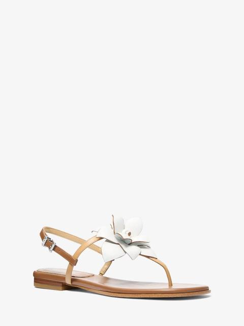 MICHAEL KORS Jacie Floral Embellished Leather T-Strap Sandal