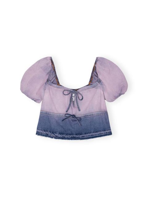 PURPLE BLEACH FUTURE DENIM PUFF SLEEVE TOP