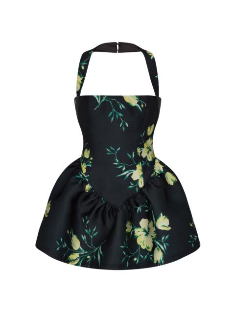 De La Vali Aura Floral Satin Mini Dress black