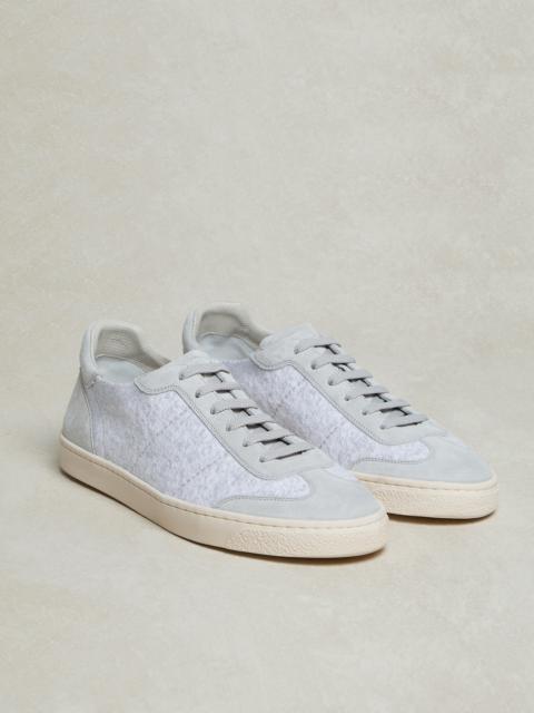 Brunello Cucinelli Linen and cotton knit sneakers with suede details and natural rubber sole