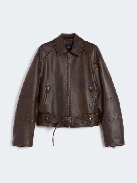 WEEKEND Max Mara Nappa leather biker jacket - DARK BROWN