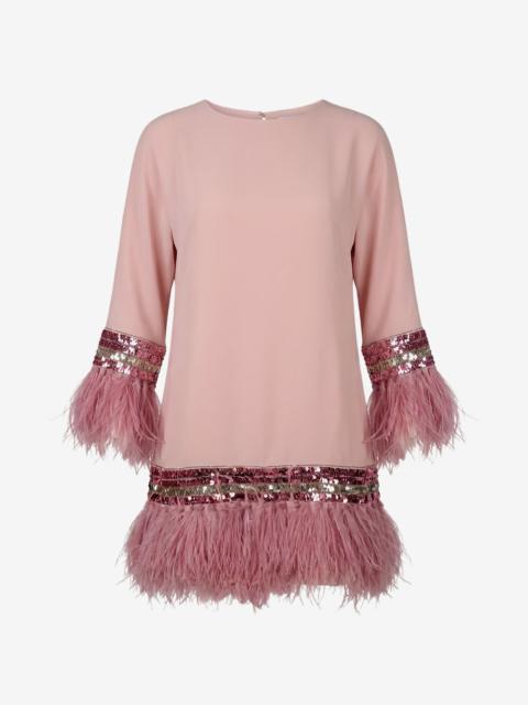 Valentino sequin-embellished feather-trim mini dress
