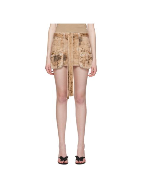 Tan Cargo Denim Miniskirt