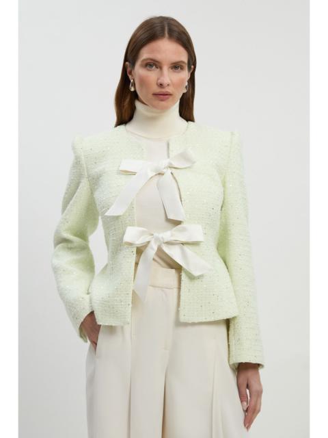 KAREN MILLEN Boucle Tailored Bow Detail Peplum Jacket