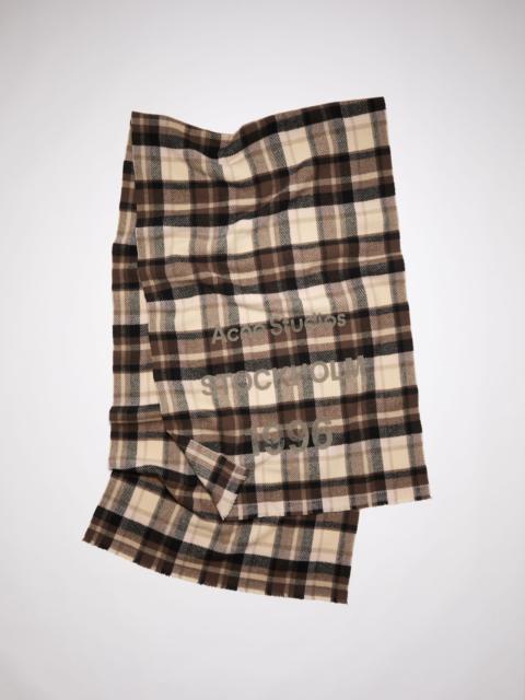 Acne Studios Wool logo print checked scarf - Brown/beige