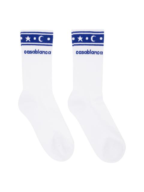 CASABLANCA White & Blue Printed Sports Socks