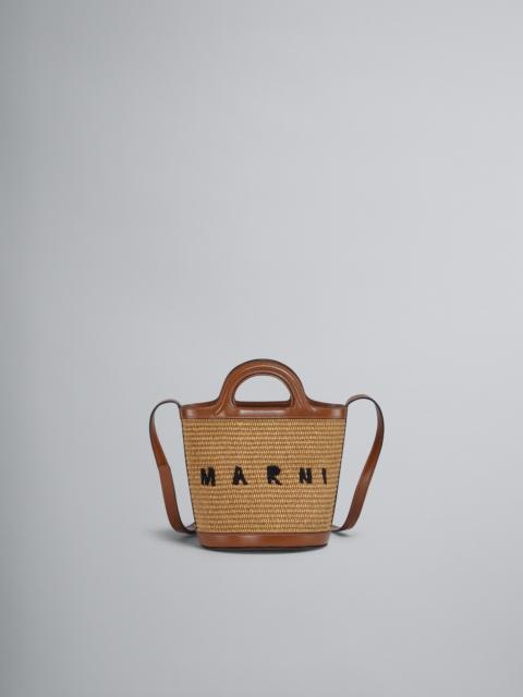 Marni TROPICALIA MINI BUCKET BAG IN BROWN LEATHER AND RAFFIA