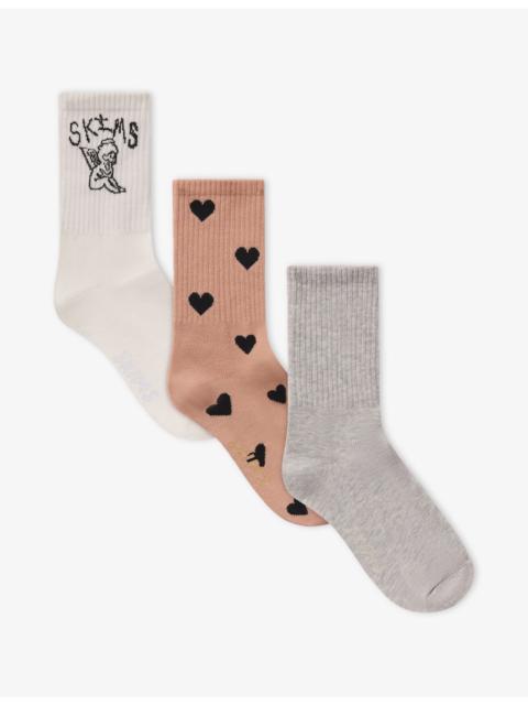 SKIMS Accessories Ribbed Pack of Three Stretch-Cotton Socks