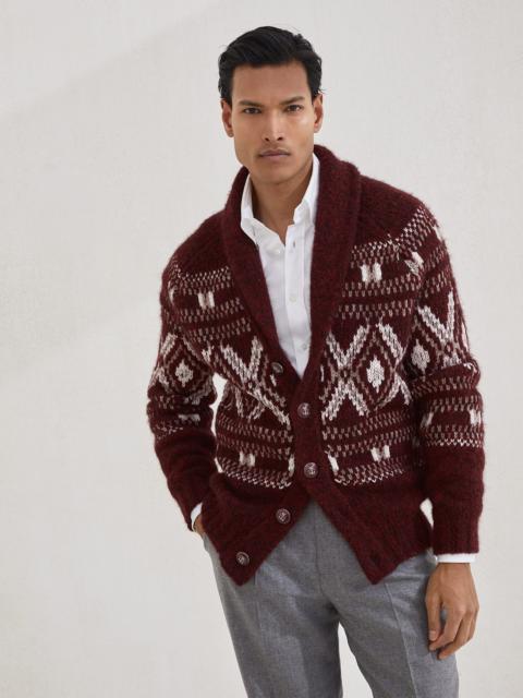 Brunello Cucinelli Alpaca, virgin wool and cashmere geometric jacquard cardigan with metal buttons