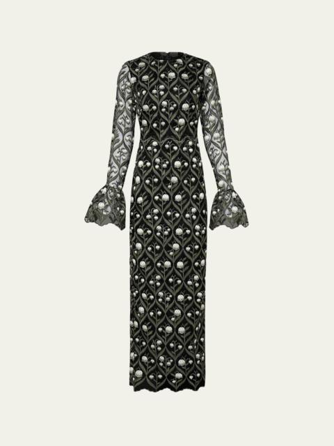 Agua by Agua Bendita Ellisella Bell-Sleeve Embroidered Maxi Dress