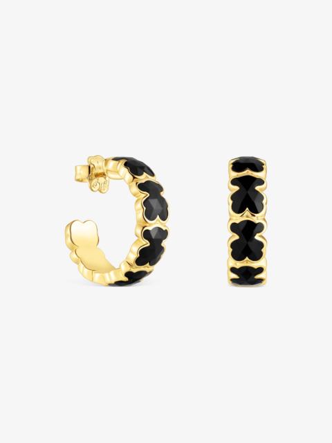 TOUS 18K gold over silver Hoop earrings with onyx bear motif TOUS Icon Color