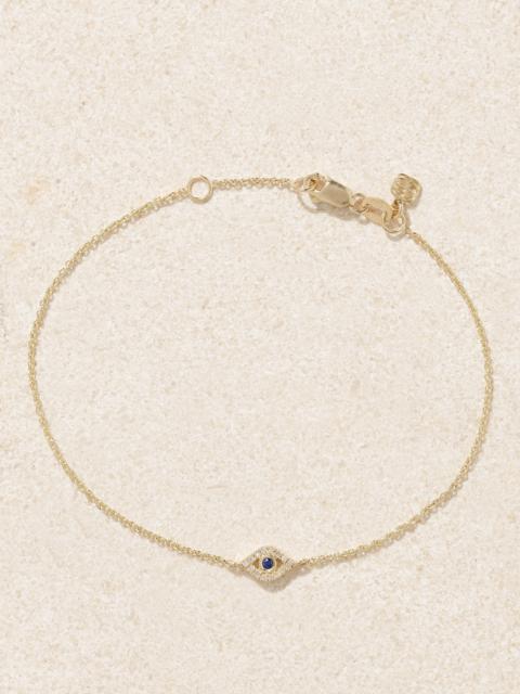 SYDNEY EVAN Small Evil Eye 14-karat Gold, Diamond And Sapphire Bracelet