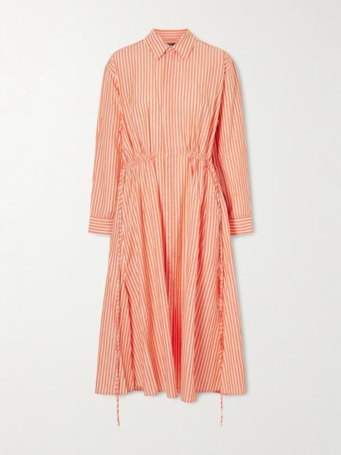 Polo Ralph Lauren Ruched Embroidered Striped Cotton And Linen-blend Maxi Dress