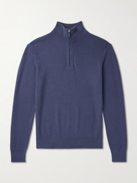 ZEGNA Oasi Leather-Trimmed Cashmere Half-Zip Sweater