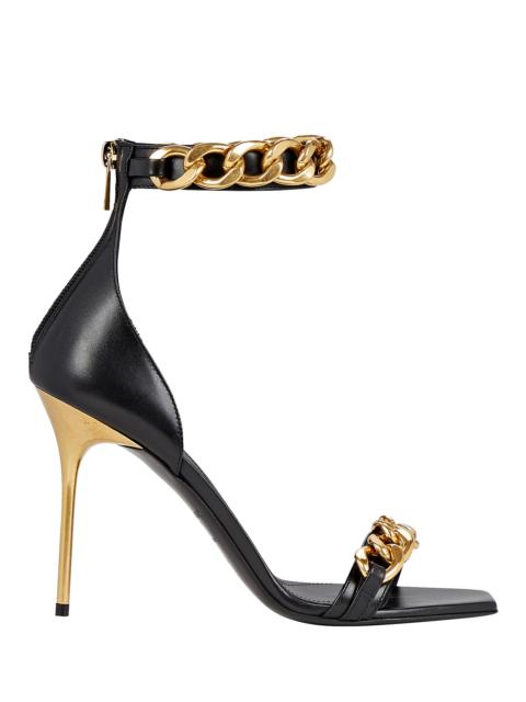 Balmain Uma Chain-Embellished Leather Sandals