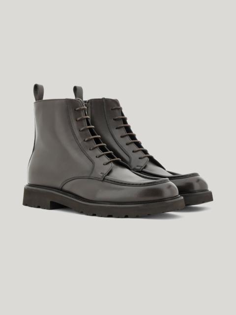 Canali DARK BROWN LEATHER COMBAT BOOTS WITH EVA SOLE