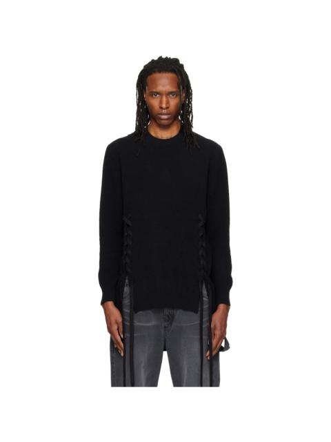 Simone Rocha Black Merino Lace Up Hem Sweater