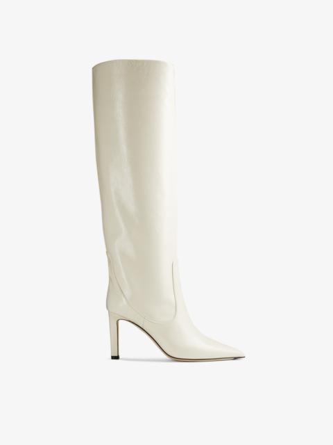 JIMMY CHOO Mavis 85
Latte Naplack Pointed Toe Knee-High Boots