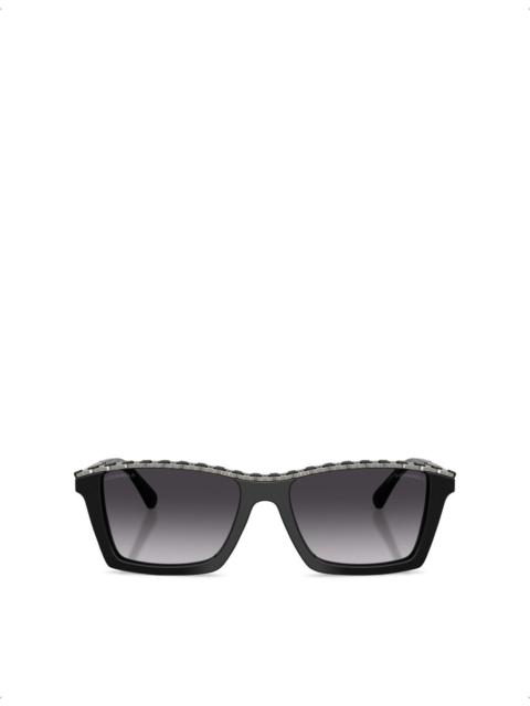 CHANEL CH5548Q Rectangle-Frame Acetate and Leather Sunglasses