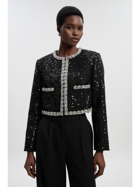 KAREN MILLEN Petite Tailored Sequin Tweed Embellished Cropped Jacket
