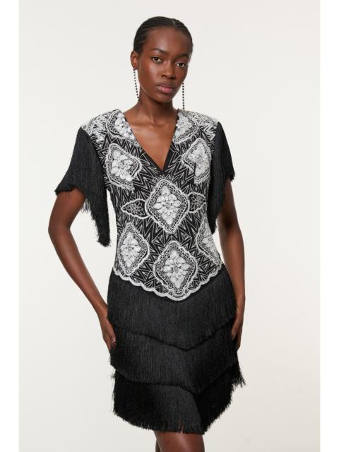 KAREN MILLEN Petite Embellished Fringe Strappy Woven Mini Dress