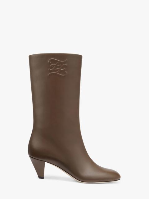 FENDI Brown leather boots with medium heel