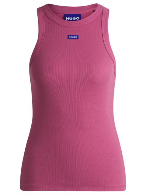 HUGO SLIM-FIT STRETCH-COTTON TOP WITH BLUE LOGO BADGE