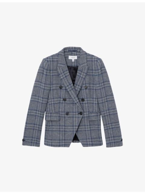 REISS Larissa Double-Breasted Checked Cotton and Linen-Blend Blazer