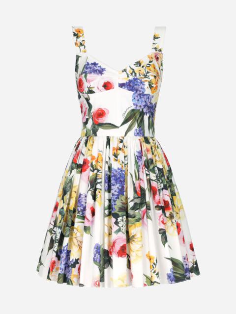 Short cotton corset dress with garden print