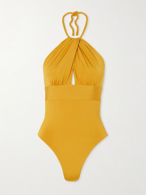 Max Mara Chicca cutout gathered halterneck swimsuit Yellow