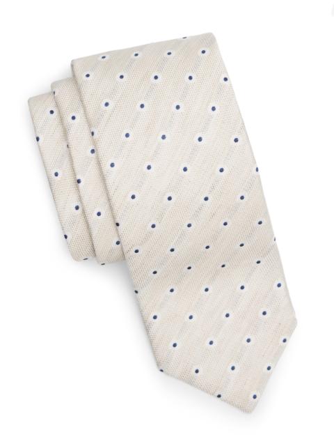 Canali Men's Polka Dot Silk Tie - White With Blue