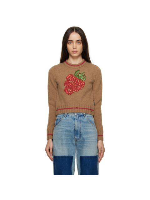 Palm Angels Beige Strawberry Sweater