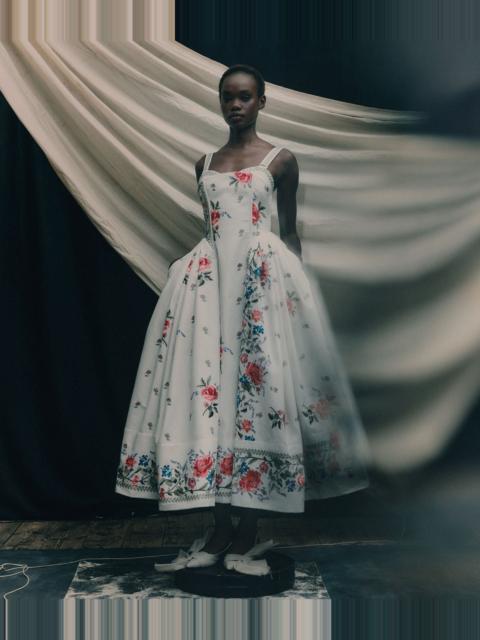 EMBROIDERED COTTON FAILLE SLEEVELESS MIDI DRESS