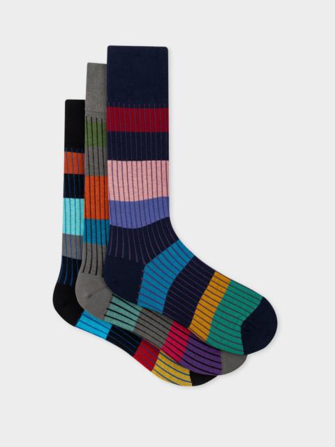Mixed Block Stripe Socks Three Pack