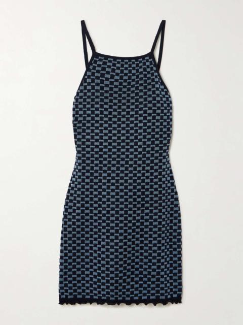 GUEST IN RESIDENCE Ruffled checked knitted cotton and silk-blend mini dress