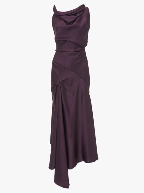 Asymmetric Draped Midi Dress In Fig