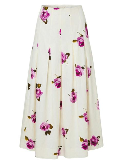 NICHOLAS Women's Jordana Pleated Floral Linen-Blend Midi-Skirt - Floating Rosebuds