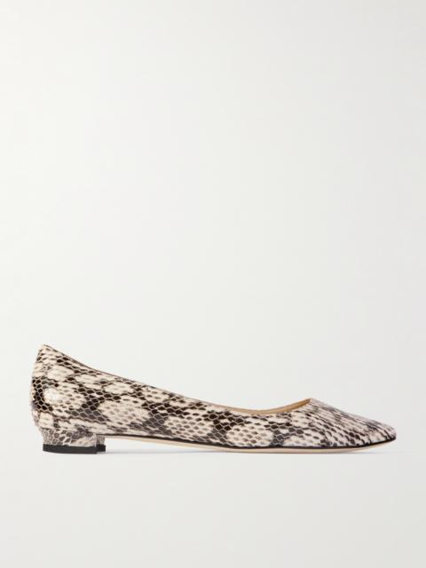 Manolo Blahnik Bb 10 Snake-effect Leather Point-toe Flats