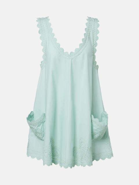 juliet dunn Embroidered scalloped cotton poplin minidress