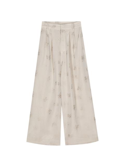 floral jacquard wide-leg trousers