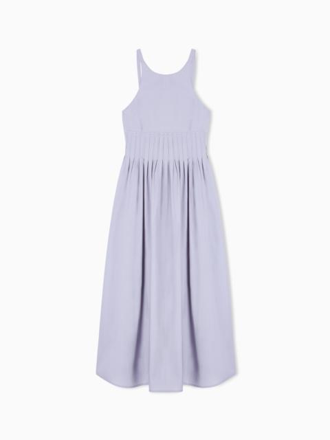 EMPORIO ARMANI LONG DRESS IN POPLIN WITH SMOCKED MOTIF