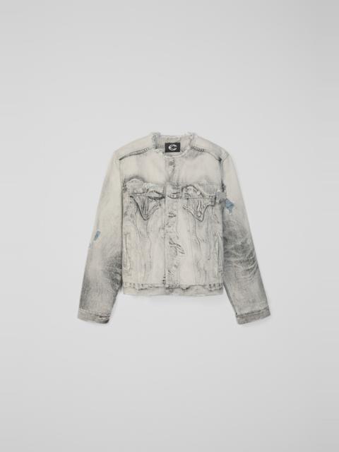 CAMPERLAB DISTORTED PRINT DISTRESSED DENIM JACKET
