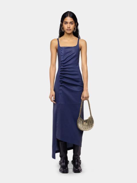 rabanne DRAPED MIDI DRESS IN NAVY BLUE LAMBSKIN