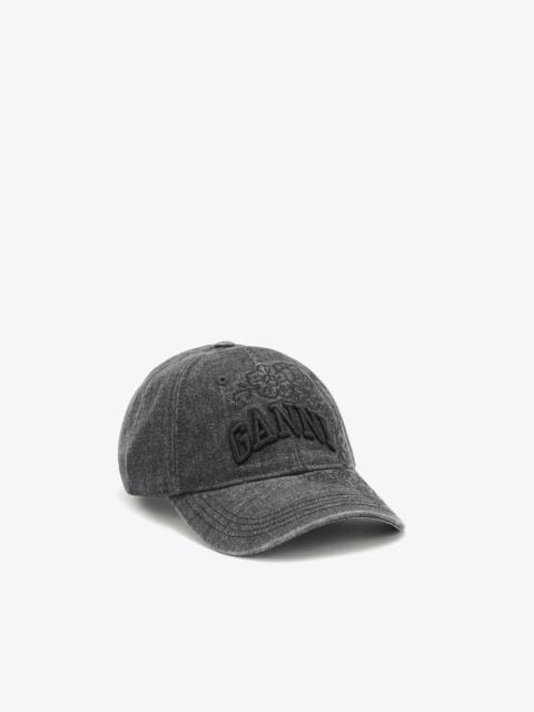 GANNI CAP IN EMBROIDERED DENIM