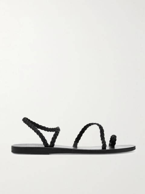 ANCIENT GREEK SANDALS Eleftheria braided leather sandals Black