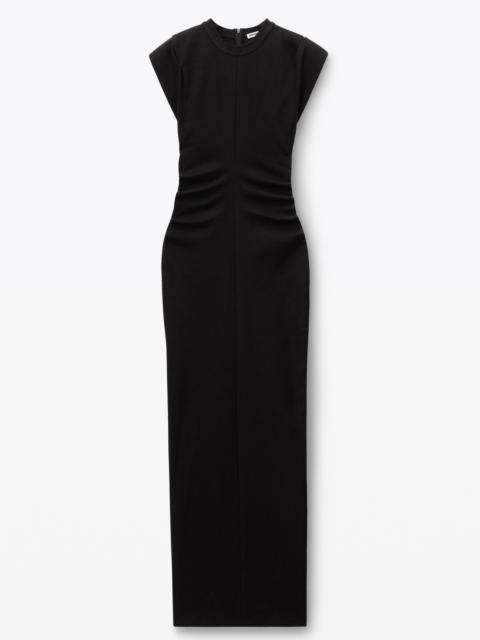 CREWNECK RIBBED JERSEY MAXI DRESS WITH BACK SLIT and draped detail